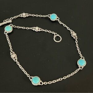 Judith Ripka Sterling Silver Turquoise & Diamonique CZ Station Necklace 925 EUC